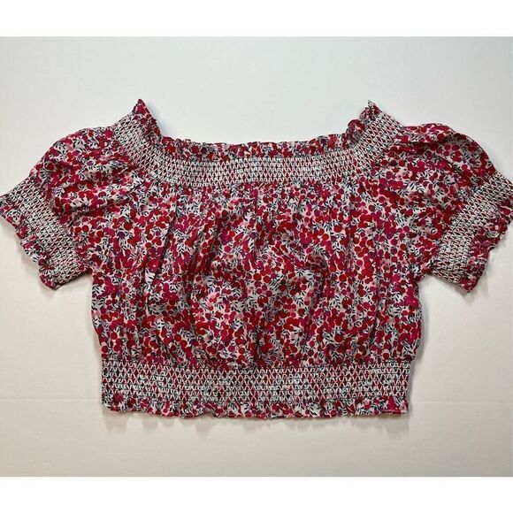J. Crew Cotton Poplin Cropped Top Liberty Wiltshire Pink Floral Print Size Large - Picture 3 of 10